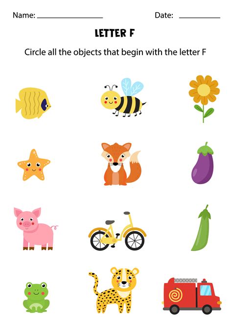 Letter Recognition For Kids Circle All Objects That Start With F