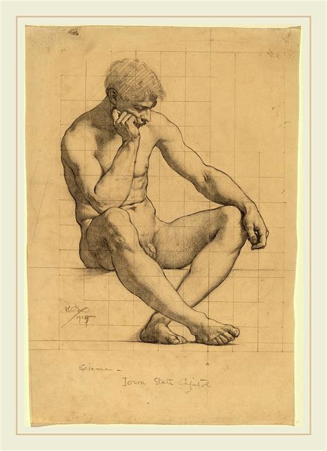 Kenyon Cox Seated Male Nude Study For Science Iowa State Drawing By Litz Collection Fine Art