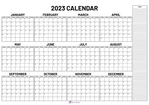 Printable 2023 Yearly Calendar Template Thakur Writes
