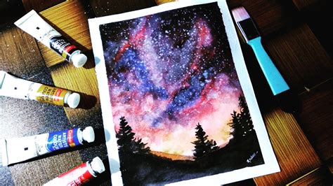 Watercolor Galaxy Scenery Painting Step By Step For Beginners Scenery