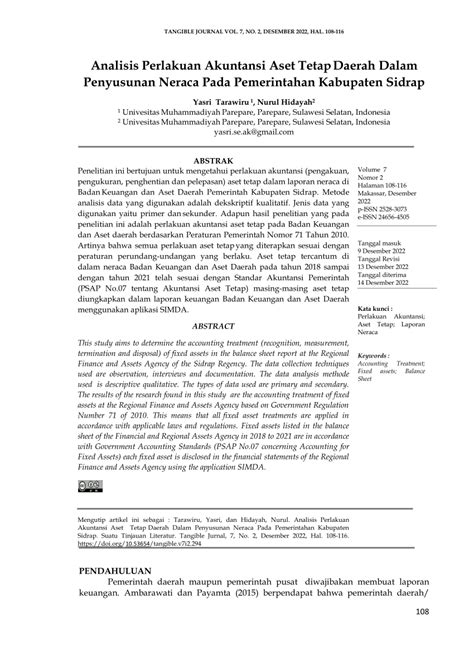 PDF Analisis Perlakuan Akuntansi Aset Tetap Daerah Dalam Penyusunan