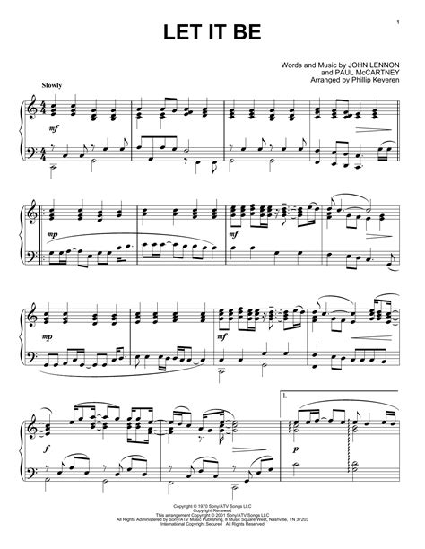 Let It Be Sheet Music By The Beatles Piano 58337