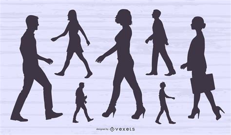 Walking People Sideview Silhouette Set Vector Download