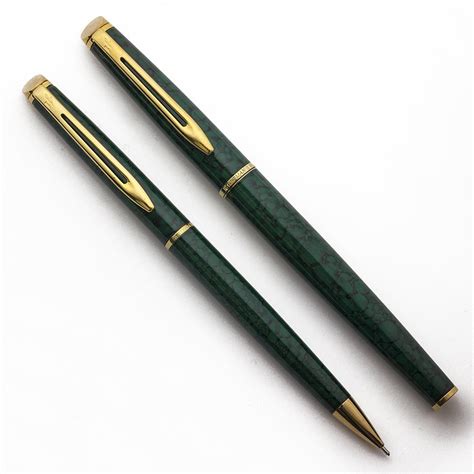 Waterman Hémisphère Fountain Pen And Pencil Set Green Marble Lacquer