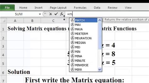 Solving Systems Of Equations By Using Excel Functions Youtube