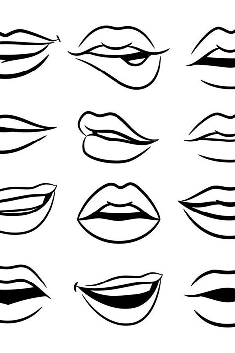 Black And White Comic Female Lips Vector Set Female Lips Lips
