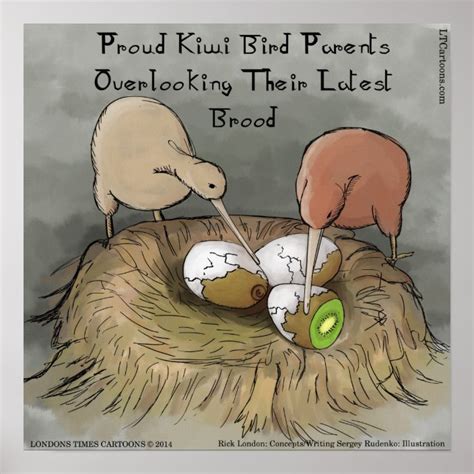 Funny Kiwi Birds Tending To Their Fruit Poster Au