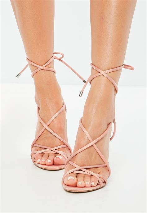 Pink Satin Multi Strap Block Heels | Missguided Australia