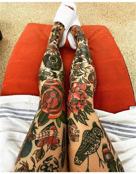 Women Leg Sleeve Traditional Tattoo Traditional Tattoo Leg Sleeve