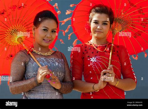 Women In Traditional Dressyangon Rangoonmyanmar Burmaasia Stock