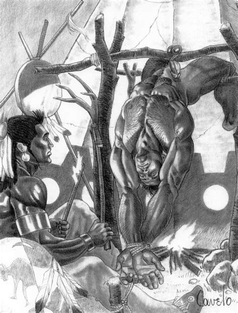 Tied Naked Over A Fire By Indians Fantasy Drawin Vintage Males