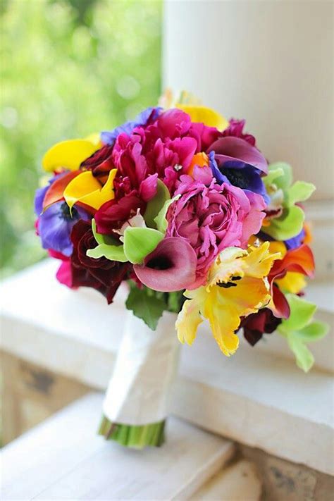 Bold Rainbow Multi Colored Wedding Bouquet Wedding Flowers