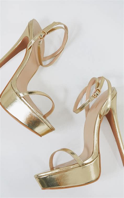 Gold Pu Platform Strappy High Heels Shoes Prettylittlething Usa