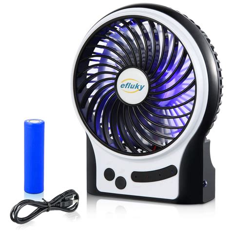 3 Speeds Mini Desk Fan, Rechargeable Battery Operated Fan with LED ...