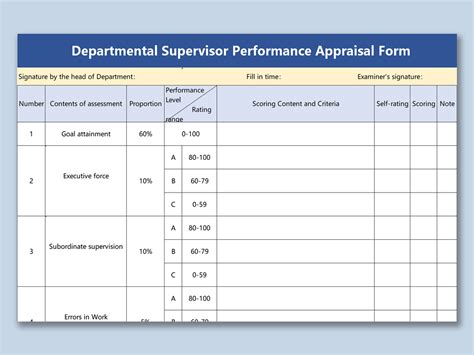Excel Of Departmental Supervisor Performance Appraisal Formxls Wps