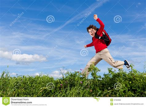 Boy Running Jumping Outdoor Stock Image Image Of Leisure Enjoy