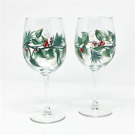 Christmas Themed Wine Glasses Holiday Decor Set Of 2 Etsy