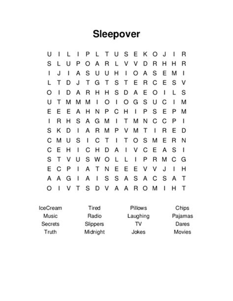 Sleepover Word Search