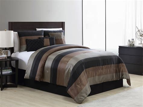 Essential Home Striped Comforter Set Black And Taupe