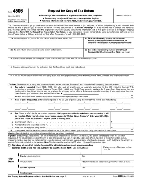 Form 4506 Rev 11 Request For Copy Of Tax Return Fill Out And Sign