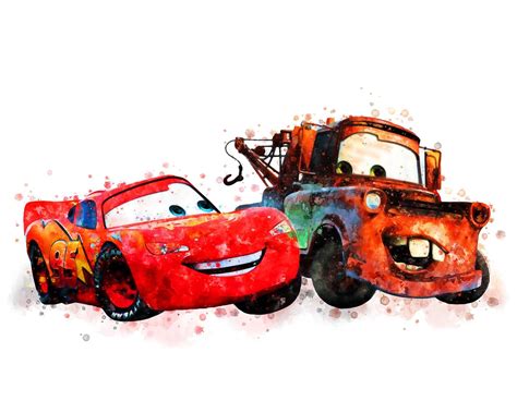 Disney Cars Print Lightning Mcqueen Tow Mater Printable Watercolor