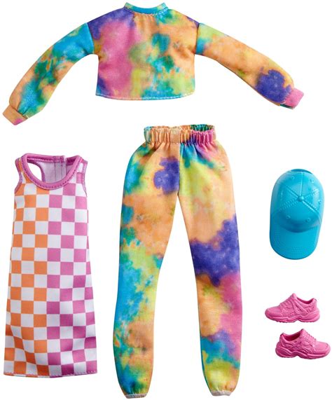 Barbie Fashions 2 Pack Clothing Set For Barbie Doll With Tie Dye Joggers And Sweatshirt Checked