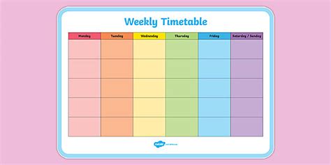 Weekly Timetable Template Pdf Primary Resource Twinkl