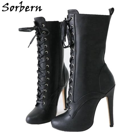 Sorbern Genuine Leather Boots For Women Ankle High 14cm High Heel Lace