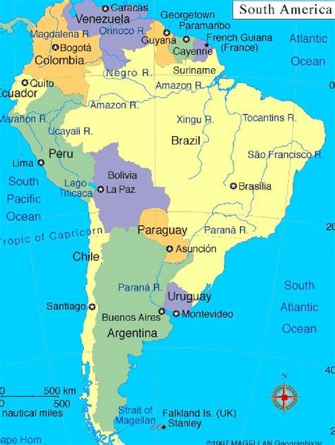 Labeled Map Of South America With Capitals