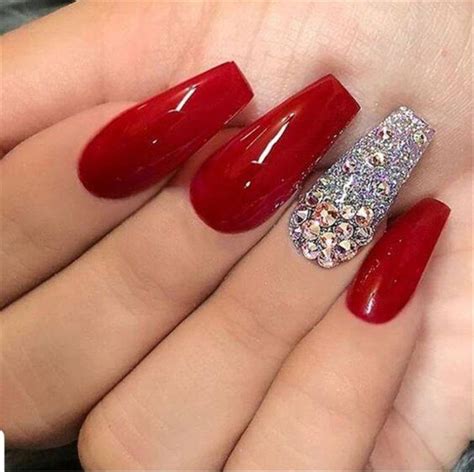 30 Red Glitter Coffin Nails For Winter Makeup Inspiration Red