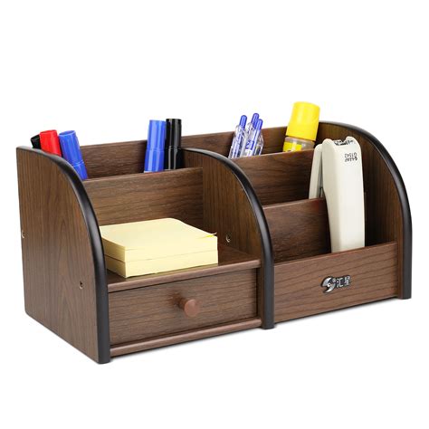Wooden Desk Organizer Sorter Drawers Tabletop Shelf Rack Shelf Pen