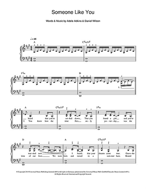 Someone Like You Sheet Music By Adele Easy Piano 108775