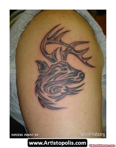Deer Horns Tattoo On Shoulder