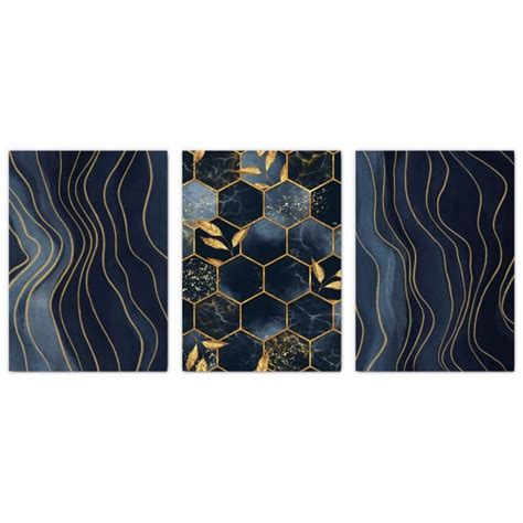 Blue And Gold Hexagon Abstract Print With Free Uk Delivery
