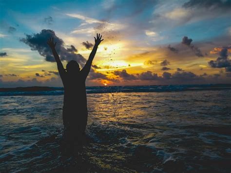 Premium Photo Silhouette Man Standing In Sea During Sunset