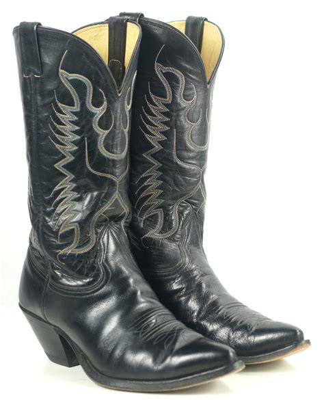 Nocona Black Leather Pointy Toe Cowboy Western Boots Vintage Us Made