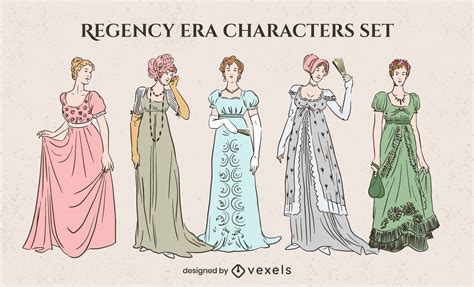 Regency Era Womens Fashion Character Set Vector Download