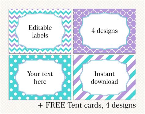 Editable Food Buffet Name Labels Tent Cards Template Purple