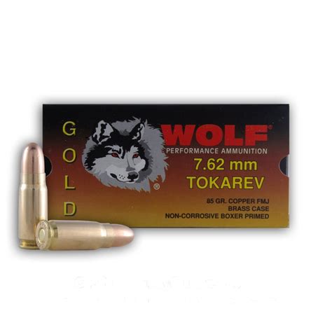 762x25mm Tokarev 85 Gr Fmj Wolf Gold 50 Rounds Ammo