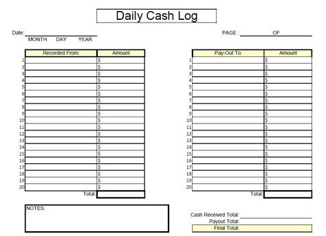 Printable Daily Cash Log Template Printable Templates