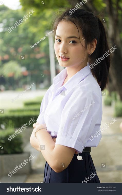 Portrait Thai High School Student Uniform Stock Photo 500599294
