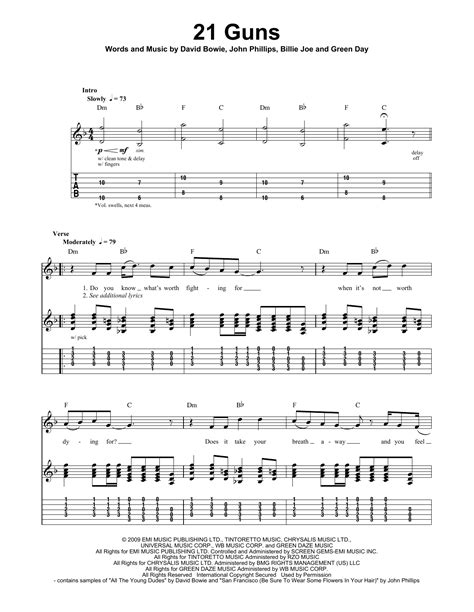 Chord Green Day 21 Guns Guns Chords Guitar Tab Lyrics Sheet Mandolin