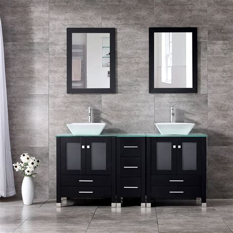 wonline 60 double bathroom vanity combo set double porcelain vessel sink solid wood cabinet