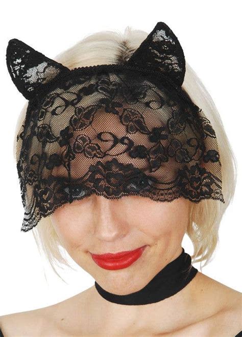 Kitty Cat Black Lace Costume Ears Black Lace Cat Ears And Veil