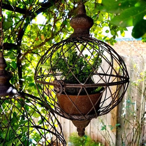 Antique Style Metal Wire Hanging Orb Planter Cages Set Of 2