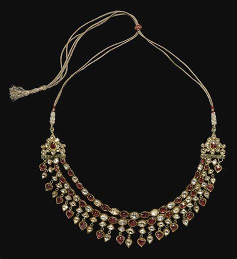 A Gem Set And Enamelled Necklace India 19th Century Comprising Alternating Diamonds And