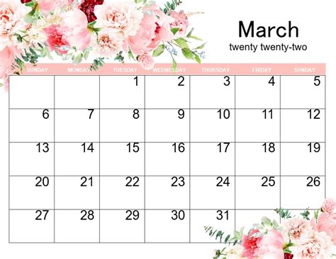 Free Printable March 2022 Calendar 12 Awesome Designs