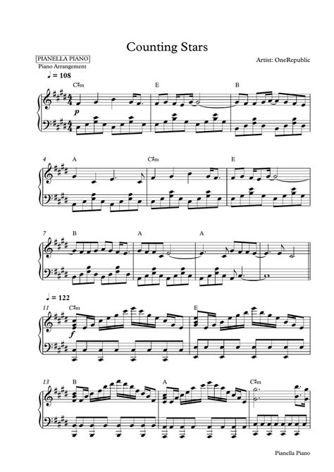Onerepublic Counting Stars Piano Sheet Sheet By Pianella Piano
