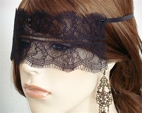 Black Lace Mask Veil Mysterious Masquerade Ball Eye Etsy