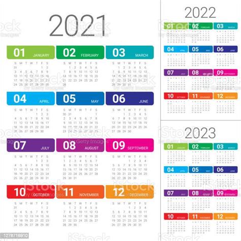 Year 2021 2022 2023 Calendar Vector Design Template Stock Illustration